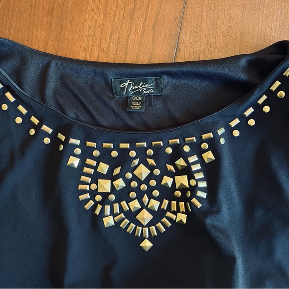 THALIA SODI Size S Black Cold Shoulder Embellished Mini Dress - Picture 4 of 12